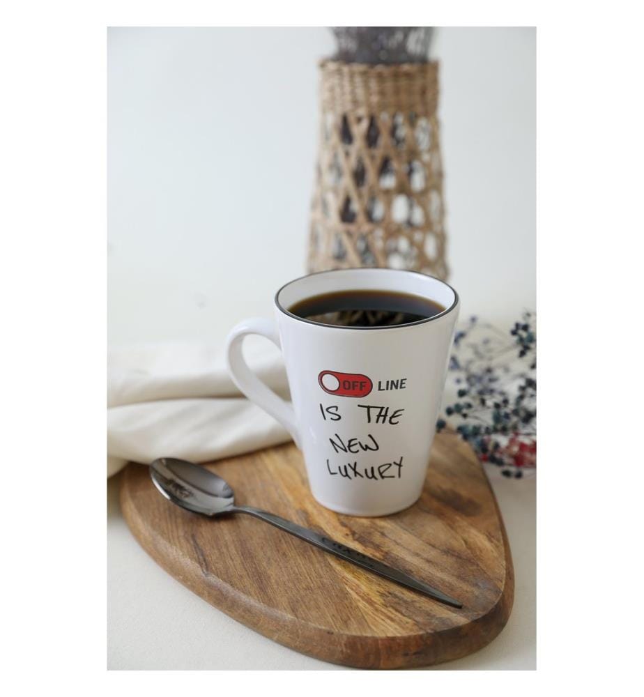Mug, White, Red, Black, 100% CERAMIC STONEWARE