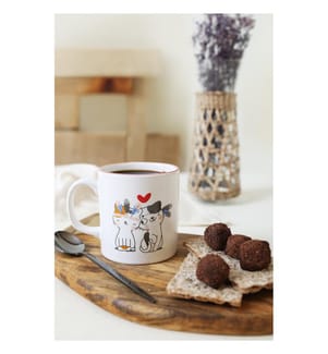 Mug, White, Red, Grey, Orange, 100% CERAMIC STONEWARE