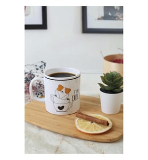 Mug, White, Black, Orange, 100% CERAMIC STONEWARE