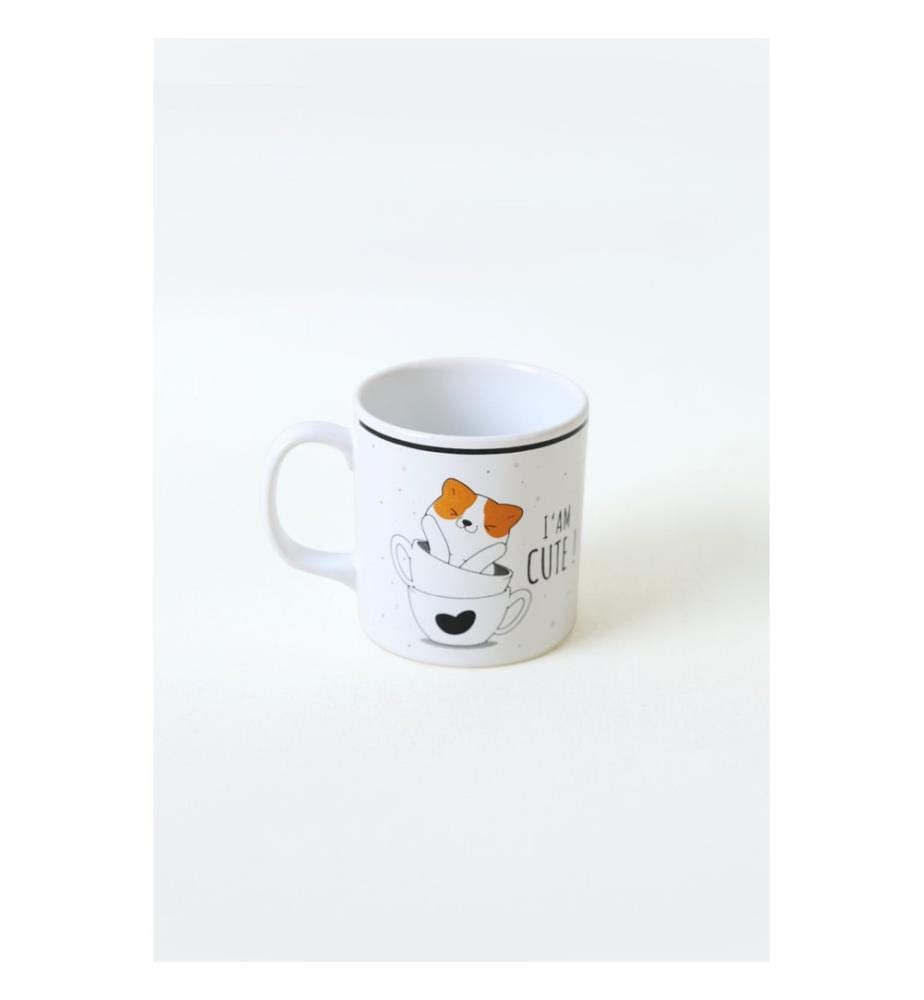 Mug, White, Black, Orange, 100% CERAMIC STONEWARE