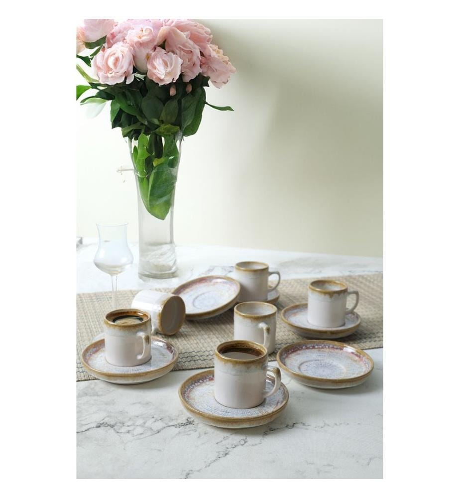 Coffee Cup Set, 12 Pieces, White, 100% CERAMIC STONEWARE