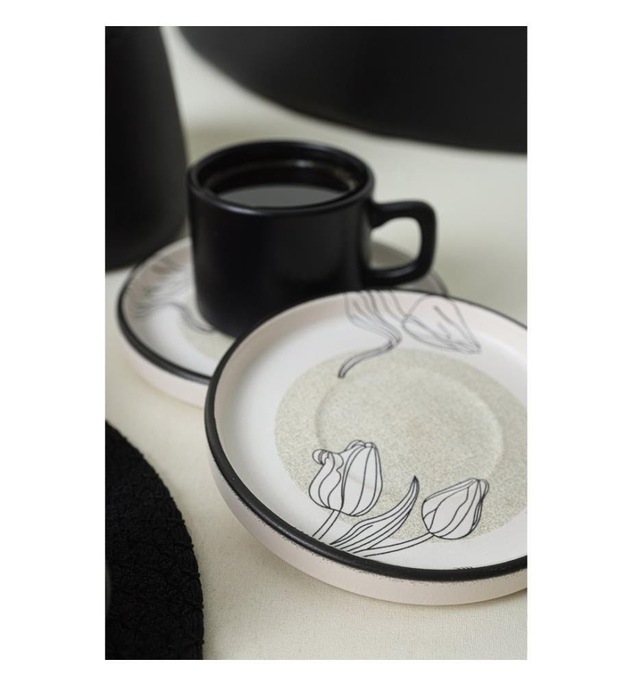Coffee Cup Set, 12 Pieces, White, Black, 100% CERAMIC STONEWARE