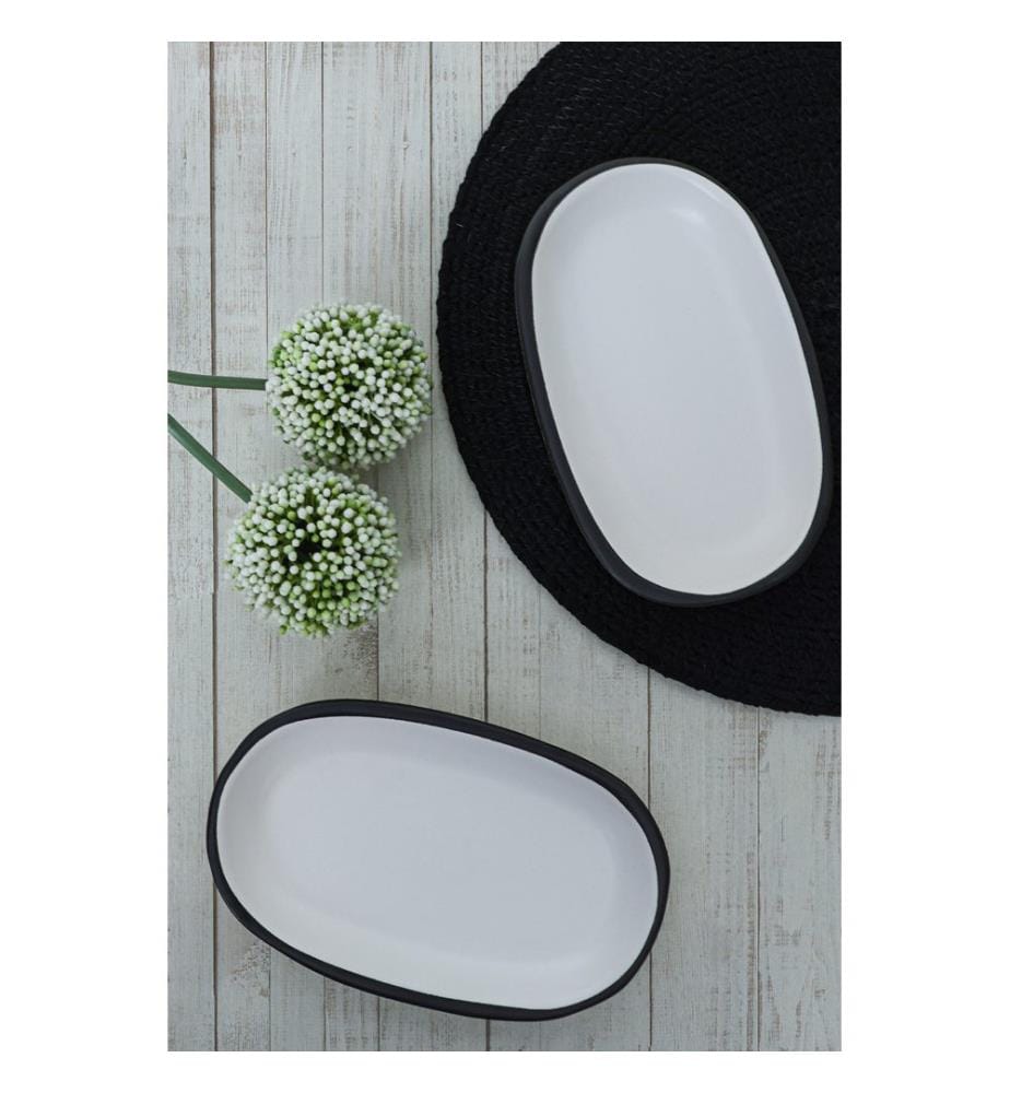 Platter Set, 2 Pieces, Matte White, 100% CERAMIC STONEWARE