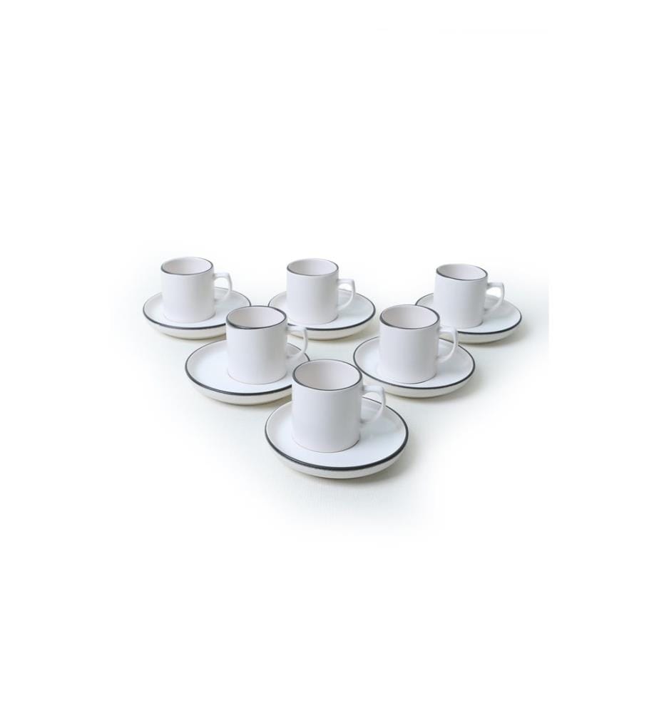 Coffee Cup Set, 12 Pieces, Matte White, 100% STONEWARE
