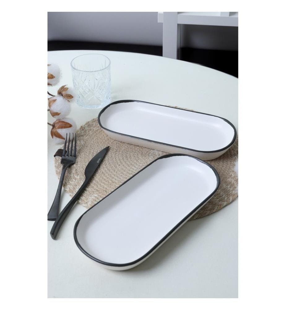 Platter Set, 2 Pieces, Matte White, 100% STONEWARE