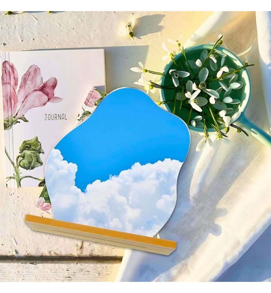 Make-Up Mirror, Transparent,Brown, 100% GLASS, Wooden Stand