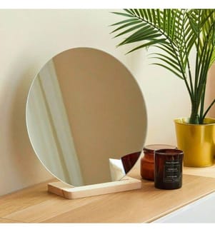 Schminkspiegel, transparent, braun, 100 % GLAS, Holzständer