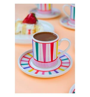 Coffee Cup Set, 4 Pieces, Multicolor, 100% PORCELAIN