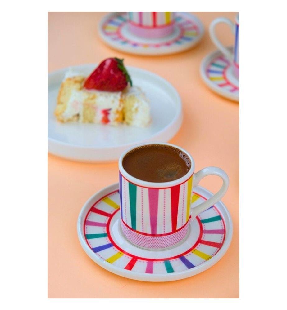 Coffee Cup Set, 4 Pieces, Multicolor, 100% PORCELAIN