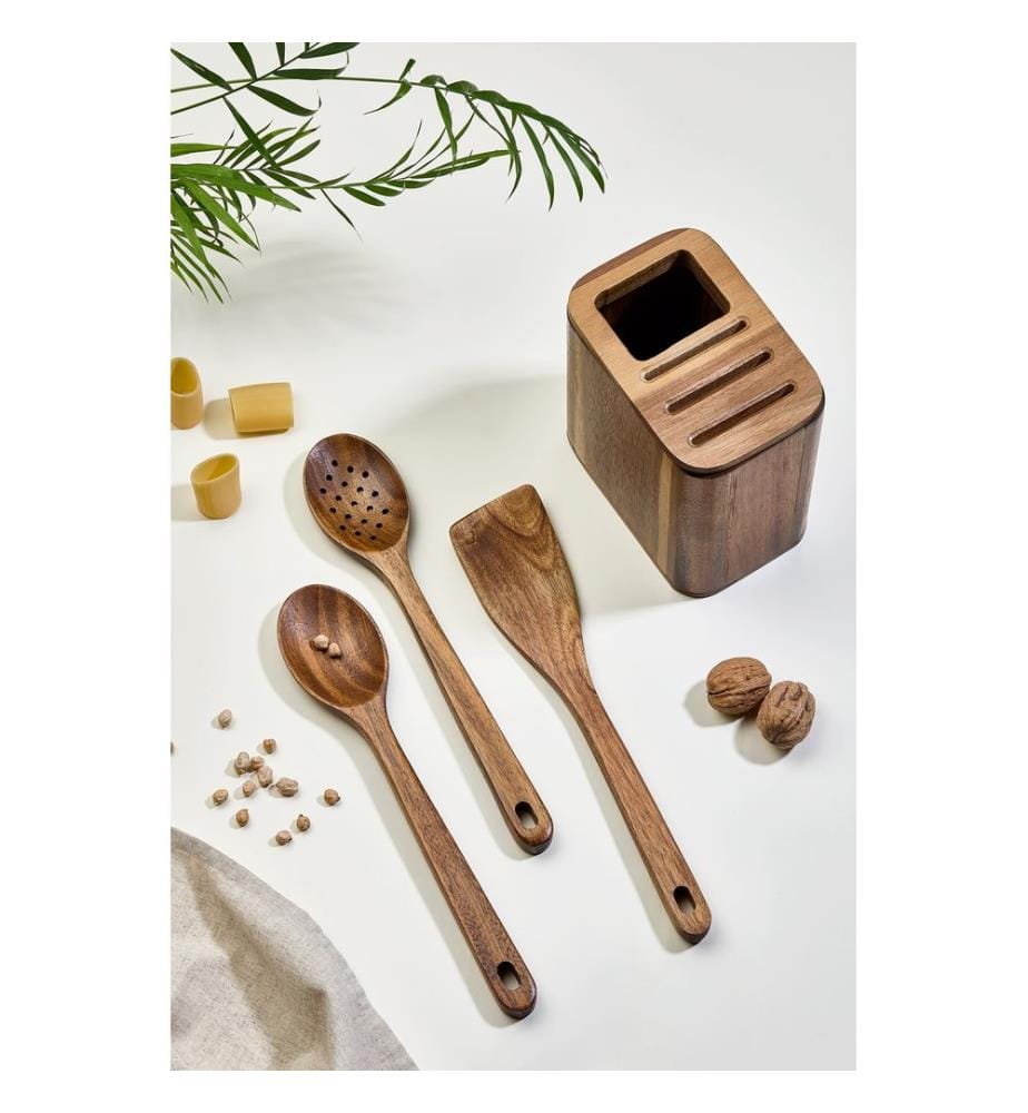 Spoon Rest Set, 3 Pieces, Wooden, 100% ACACIA