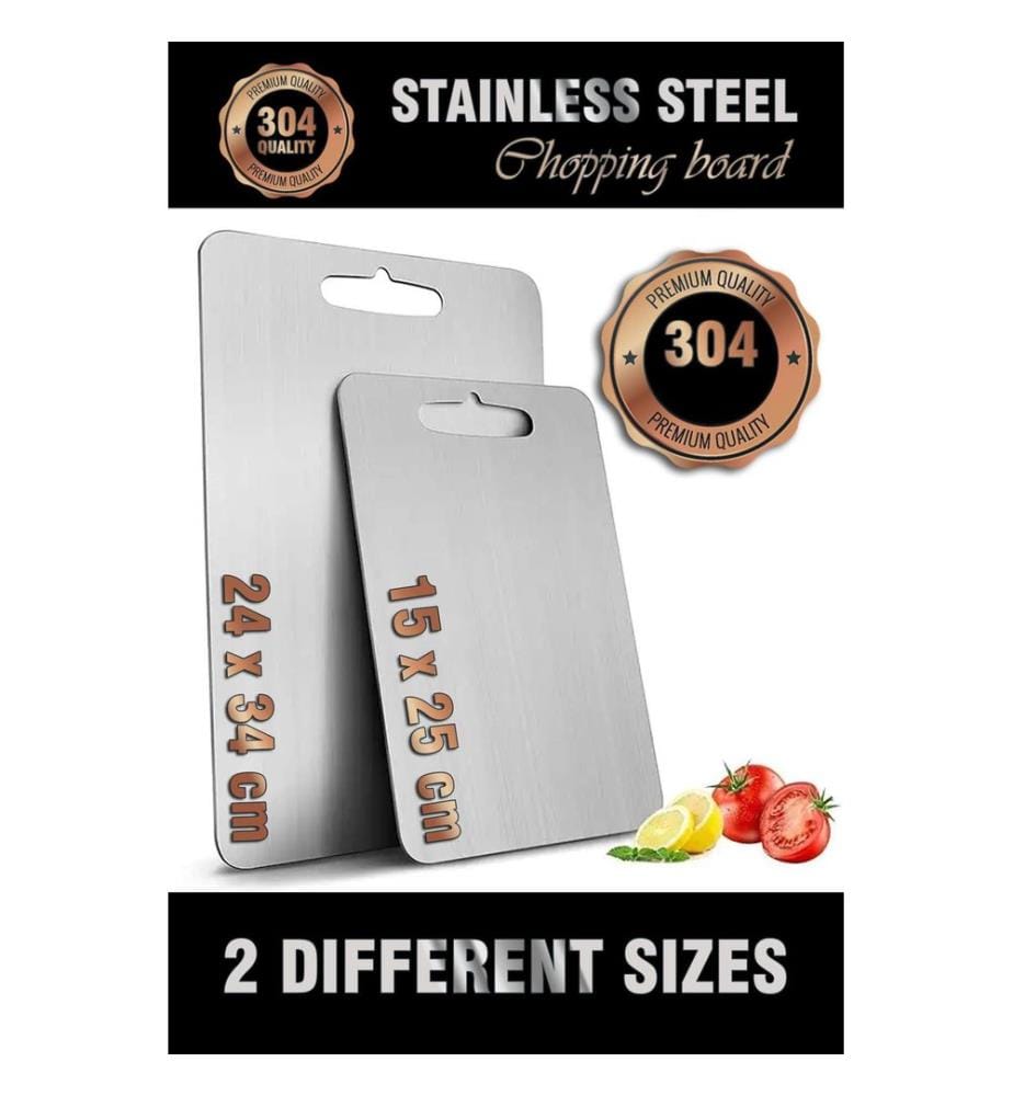 Cutting Board Set, 2 Pieces, Silver, 100% STAINLESS STEEL