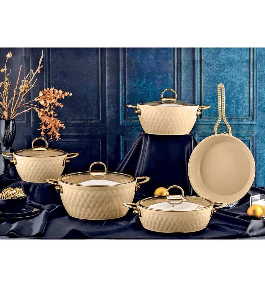 Pot Set, 9 Pieces, Cream, 100% GRANITE