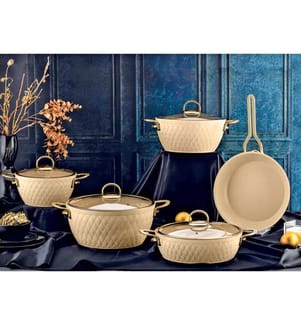 Pot Set, 9 Pieces, Cream, 100% GRANITE