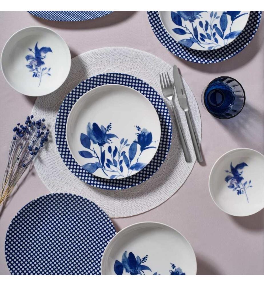 Dinner Set, 14 Pieces, BlueWhite, 100% PORCELAIN