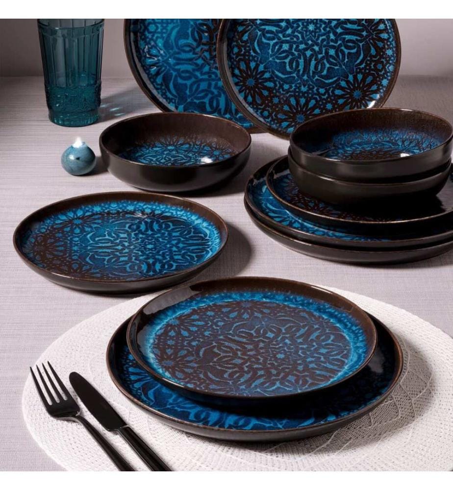 Geschirrset, 12-teilig, Mehrfarbig, 100 % PORZELLAN