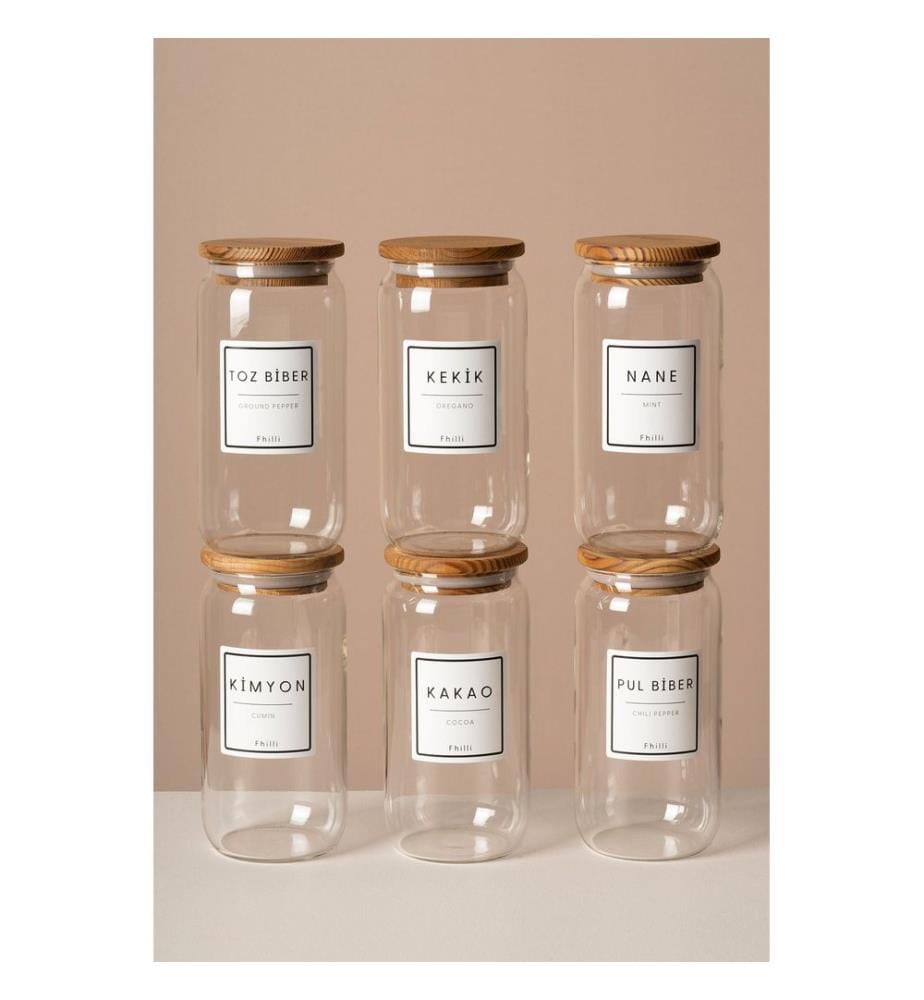 Spice Jar Set, 6 Pieces, Transparent, 100% GLASS