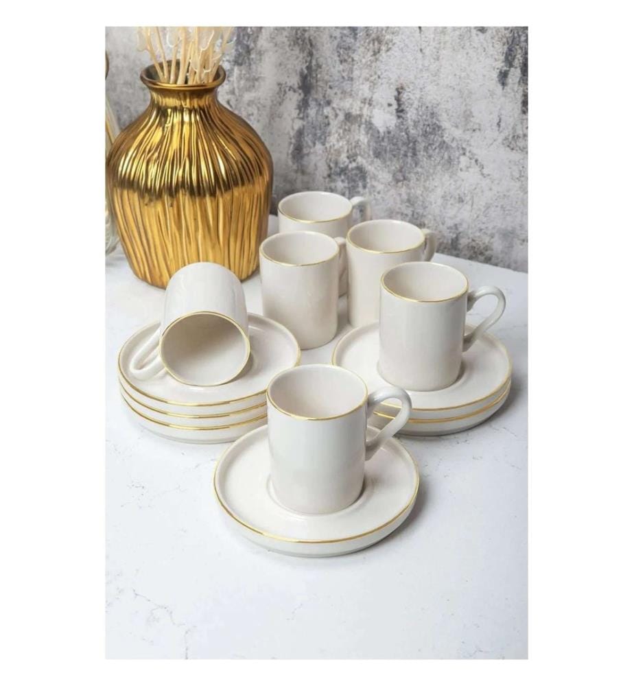 Kaffeetassen-Set, 12-teilig, weiss, goldfarben, 100 % PORZELLAN