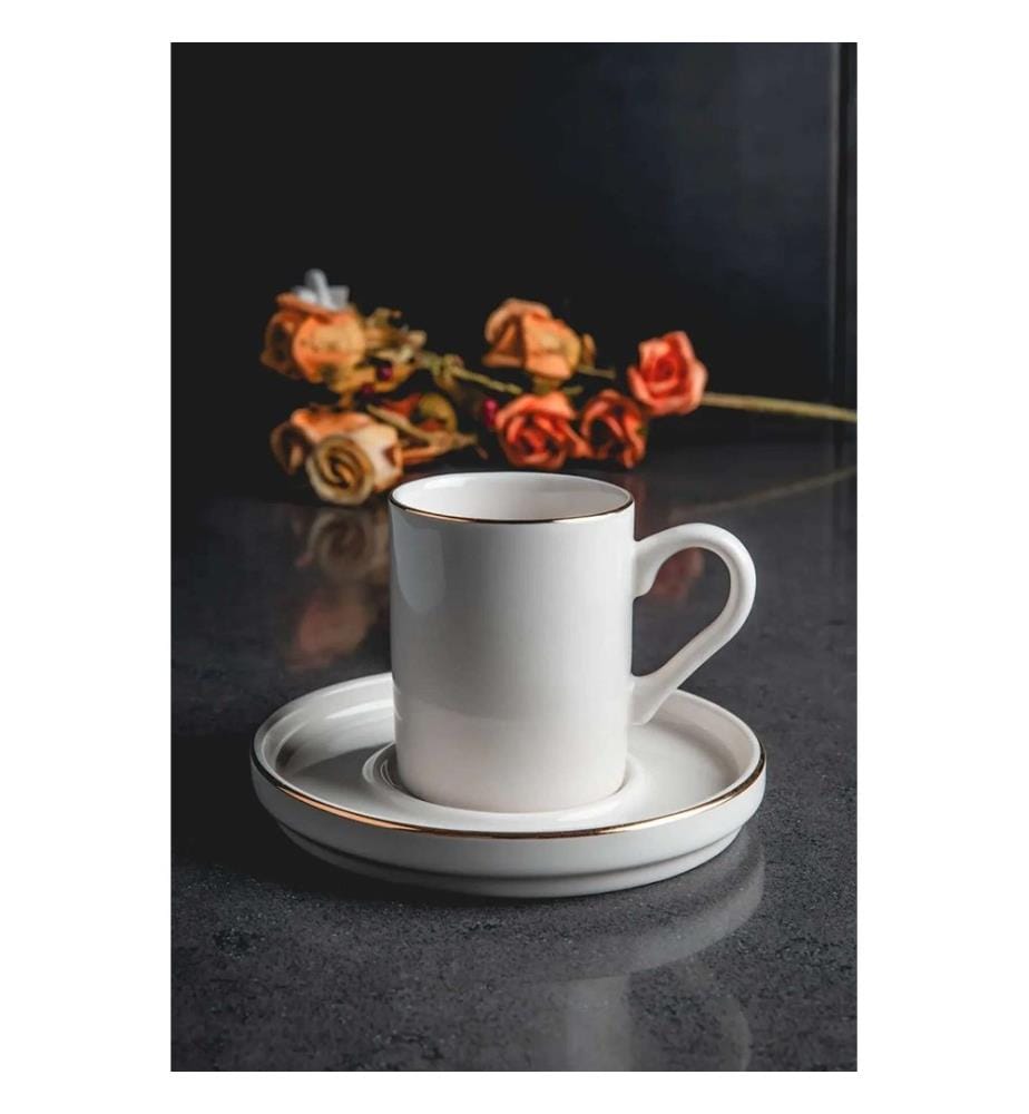 Kaffeetassen-Set, 12-teilig, weiss, goldfarben, 100 % PORZELLAN