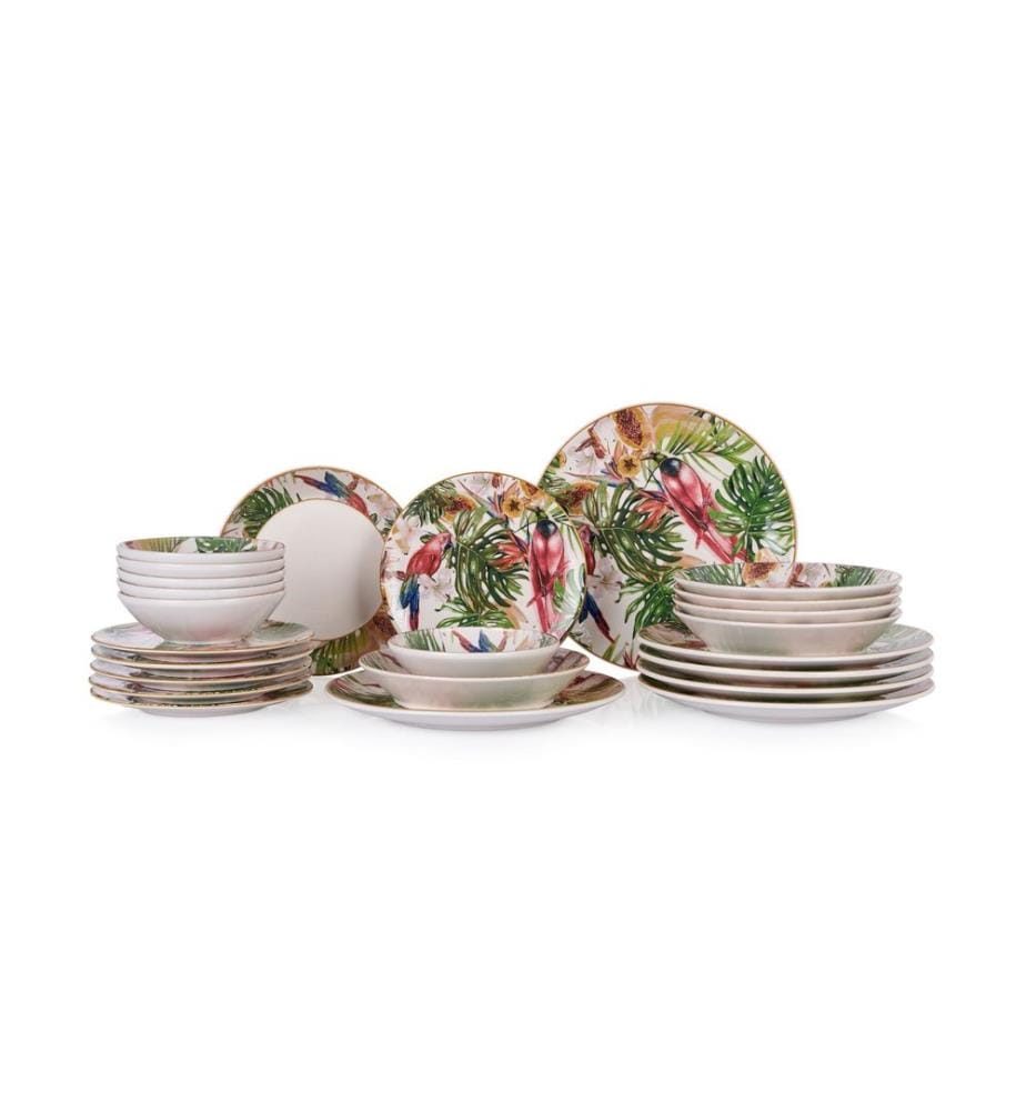 Dinner Set, 24 Pieces, Multicolor, 100% CERAMIC