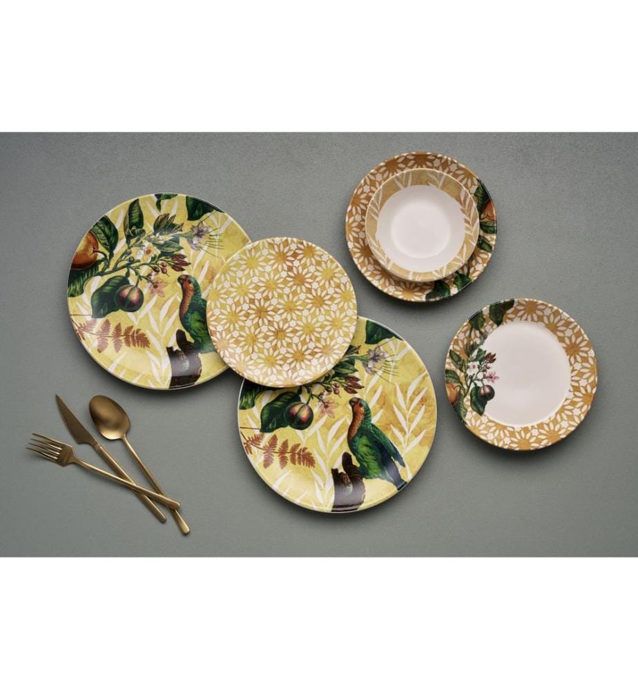 Geschirrset, 24-teilig, gelb, 100 % KERAMIK