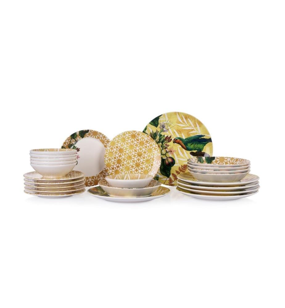 Geschirrset, 24-teilig, gelb, 100 % KERAMIK