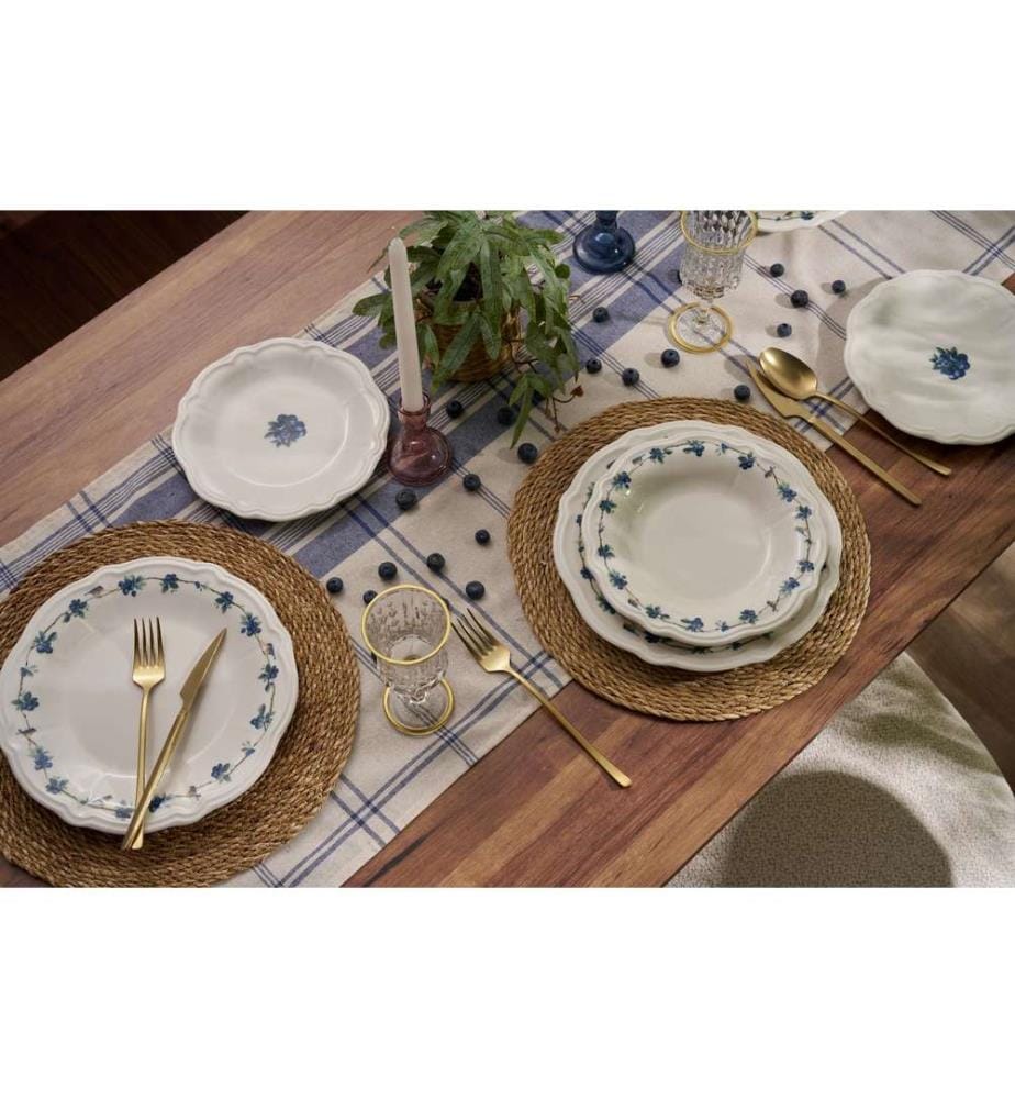 Geschirrset, 24-teilig, weiss-blau-grün, 100 % PORZELLAN