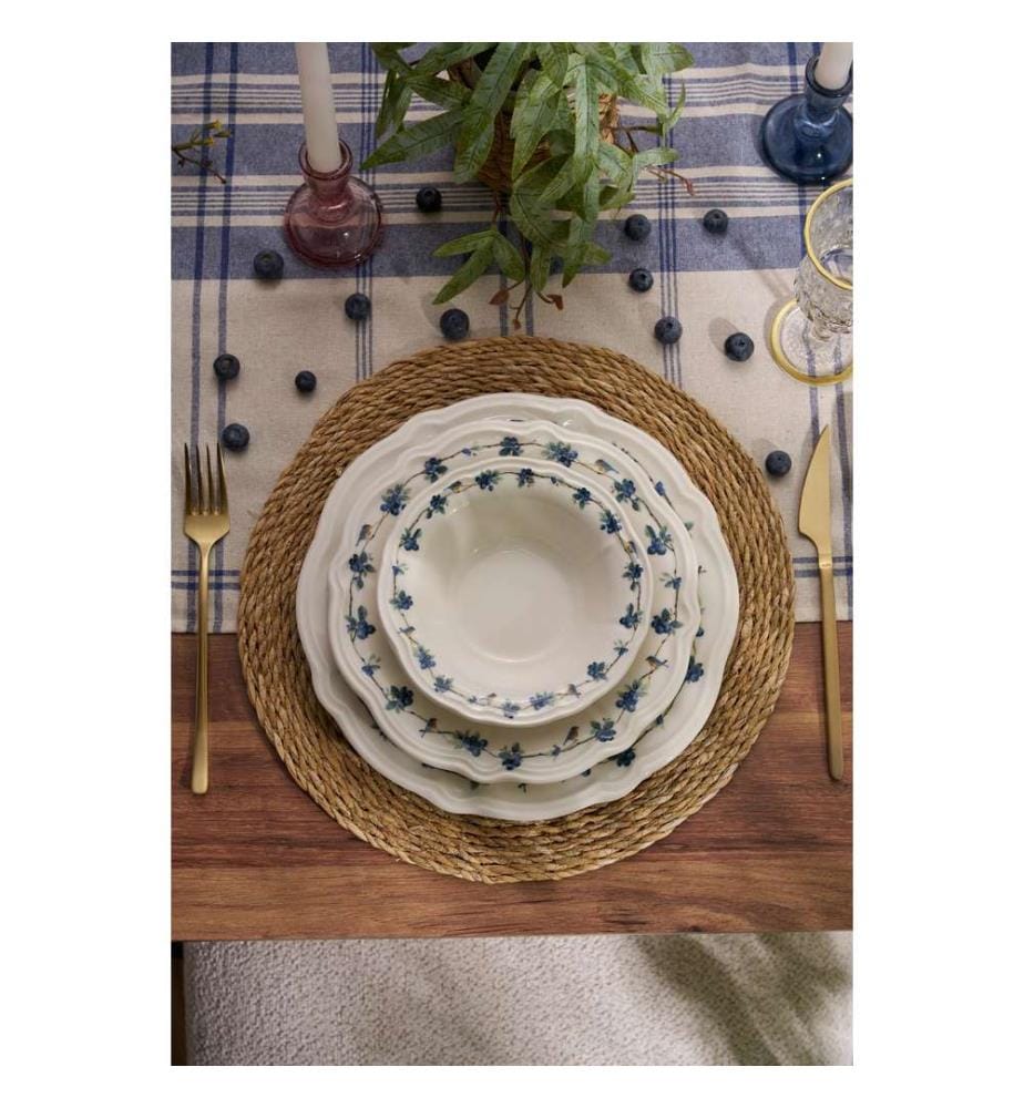 Geschirrset, 24-teilig, weiss-blau-grün, 100 % PORZELLAN