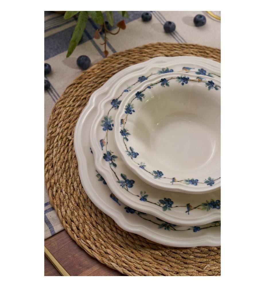 Geschirrset, 24-teilig, weiss-blau-grün, 100 % PORZELLAN