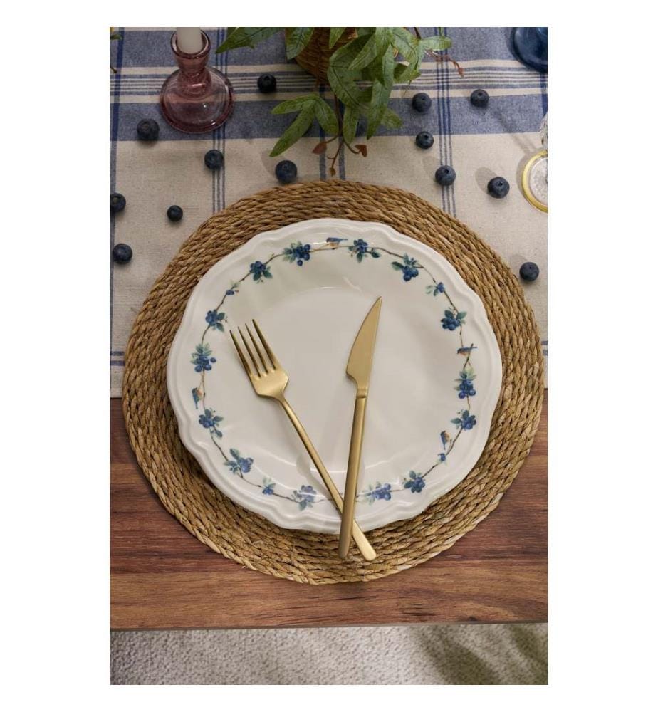 Geschirrset, 24-teilig, weiss-blau-grün, 100 % PORZELLAN