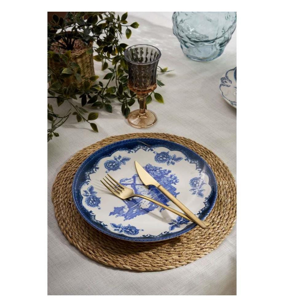 Geschirrset, 24-teilig, weiss, blau, 100 % PORZELLAN