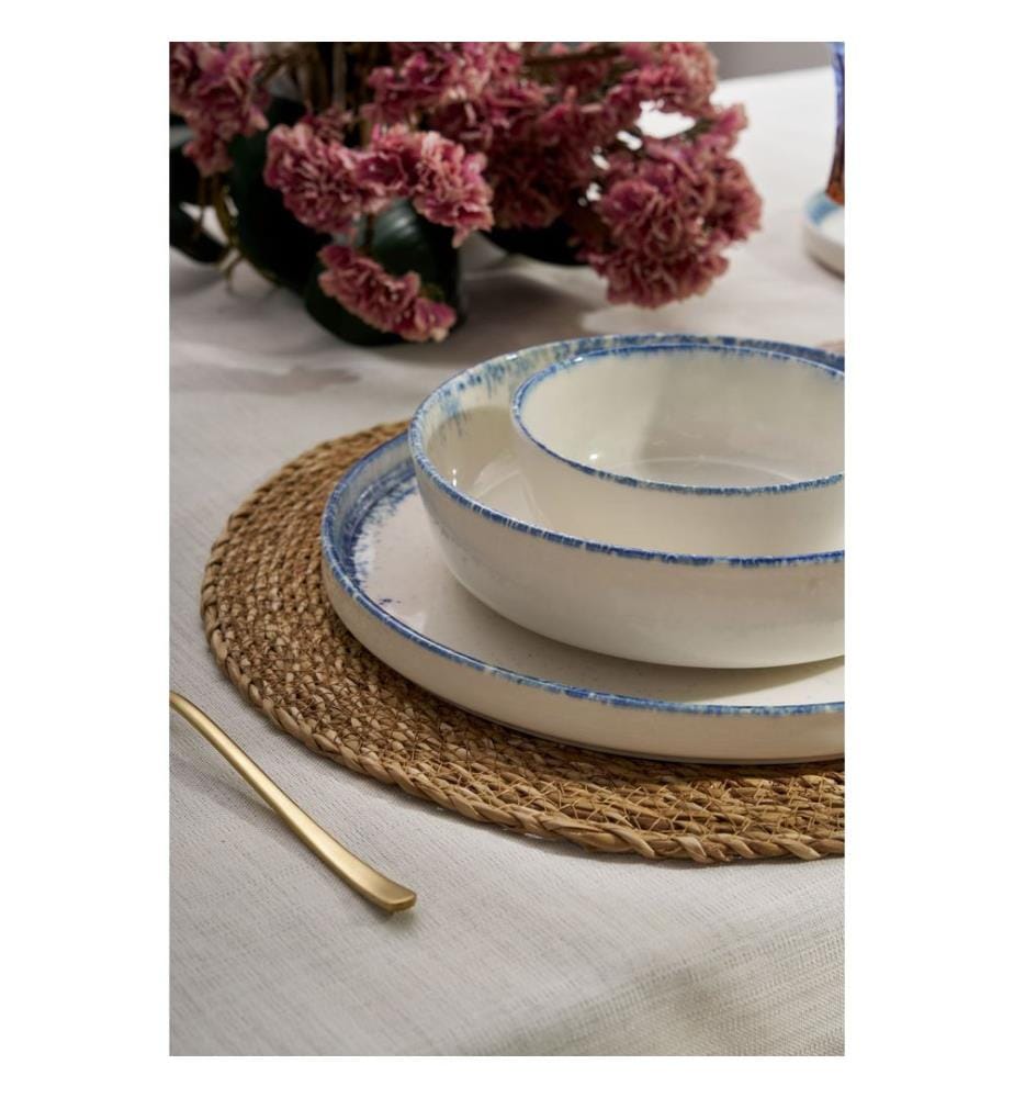 Geschirrset, 24-teilig, weiss, blau, 100 % PORZELLAN