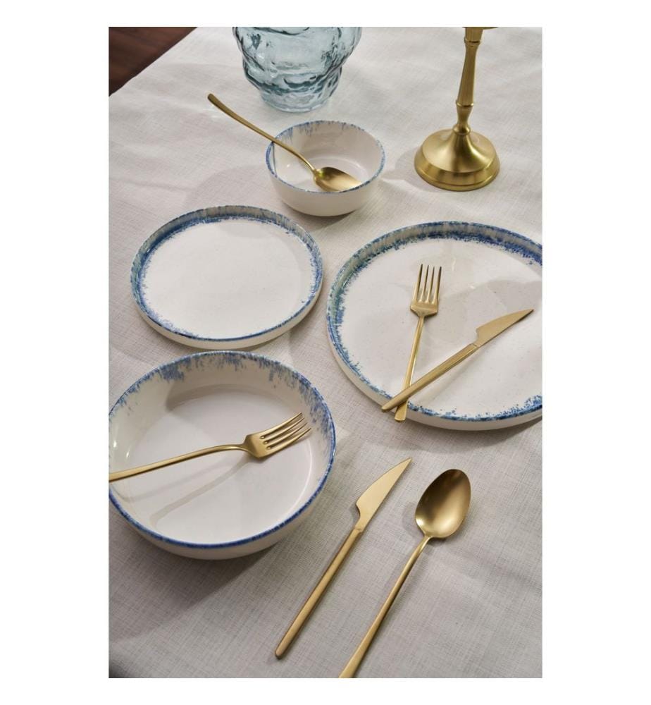 Geschirrset, 24-teilig, weiss, blau, 100 % PORZELLAN