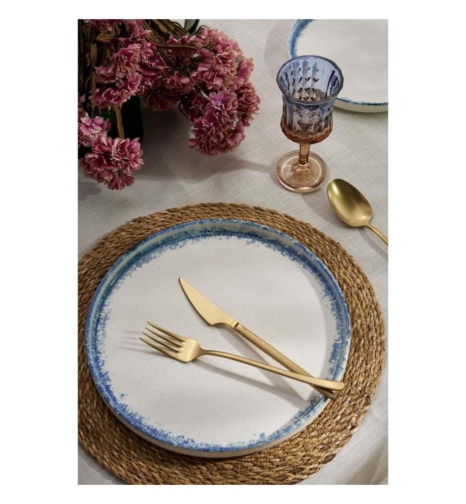 Geschirrset, 24-teilig, weiss, blau, 100 % PORZELLAN