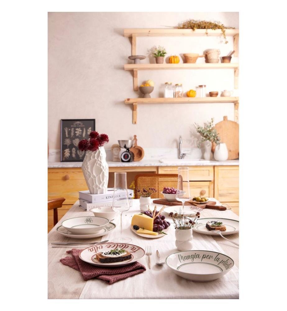 Geschirrset, 24-teilig, rot-grün, 100 % PORZELLAN