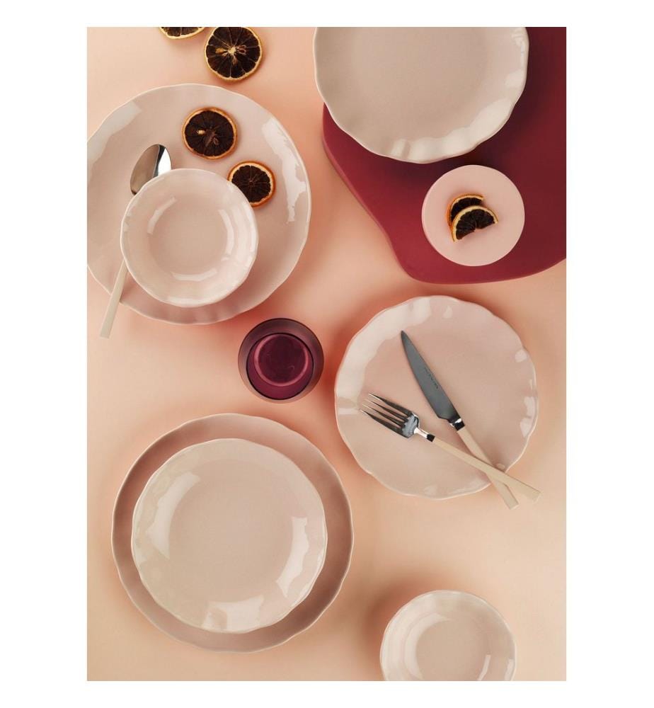 Geschirrset, 24-teilig, puderfarben, 100 % PORZELLAN