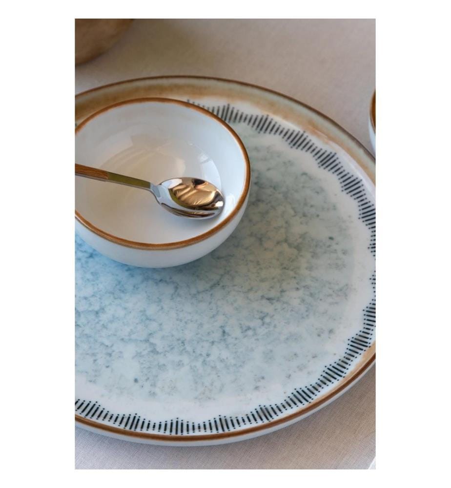 Frühstücksset, 14-teilig, weiss, blau, kamelfarben, 100 % PORZELLAN