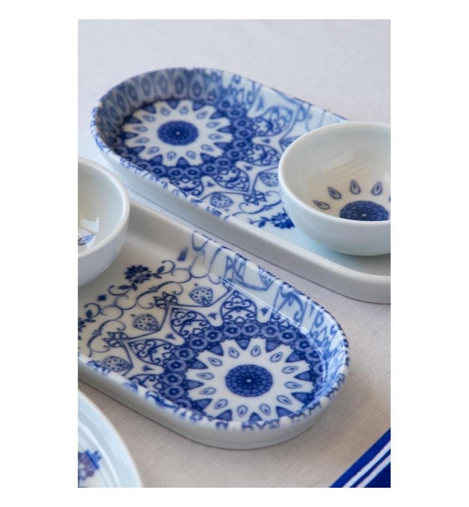 Frühstücksset, 14-teilig, weiss, blau, 100 % PORZELLAN