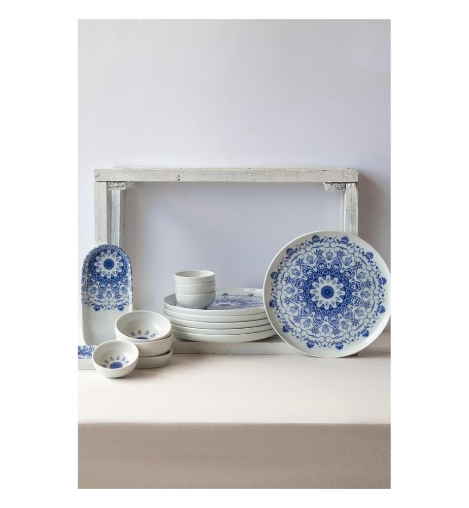 Frühstücksset, 14-teilig, weiss, blau, 100 % PORZELLAN