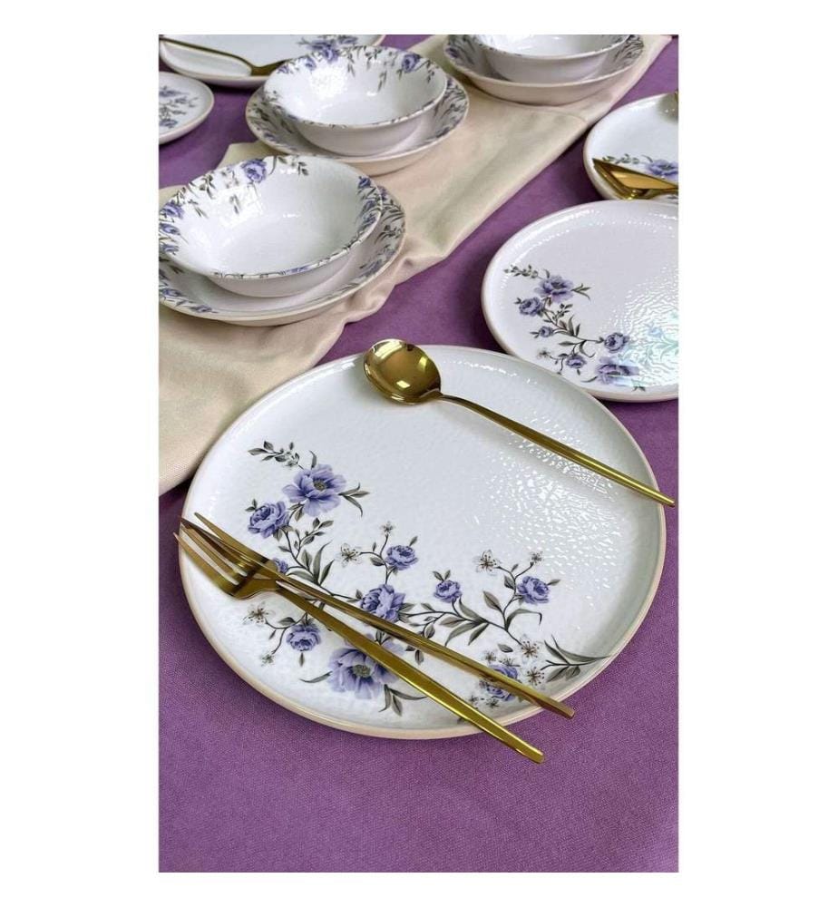 Geschirrset, 24-teilig, weiss-lila, 100 % KERAMIK