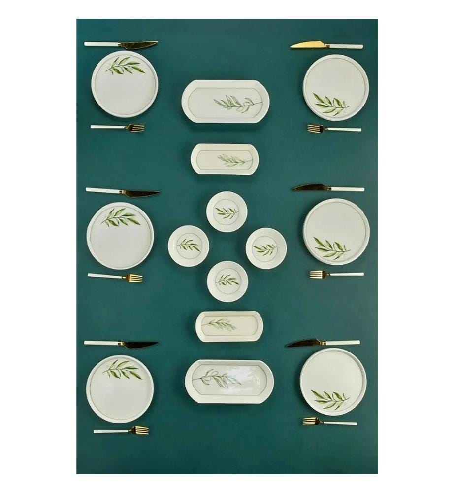 Frühstücksset, 14-teilig, weiss, grün, hellgrün, 100 % KERAMIK