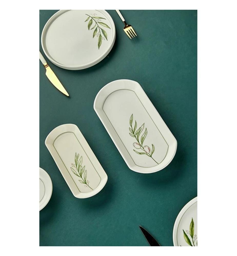 Frühstücksset, 14-teilig, weiss, grün, hellgrün, 100 % KERAMIK