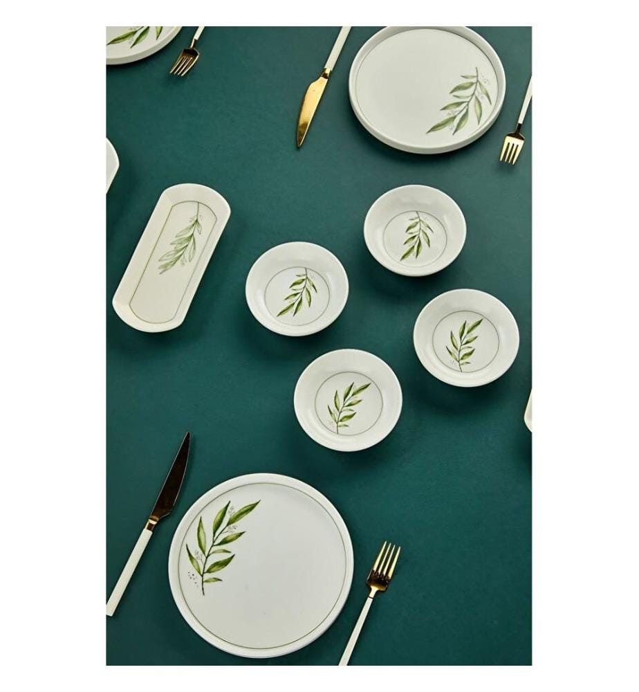 Frühstücksset, 14-teilig, weiss, grün, hellgrün, 100 % KERAMIK