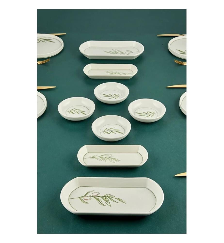 Frühstücksset, 14-teilig, weiss, grün, hellgrün, 100 % KERAMIK