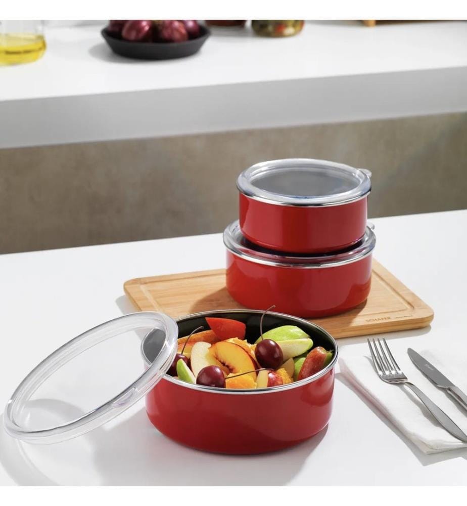 Aufbewahrungsbox-Set, 3-teilig, rot, 100 % EMAILLE