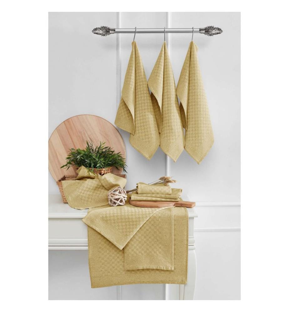 Kitchen Towel Set, 10 Pieces, Mustard, 80% COTTON / 20% POLYESTER