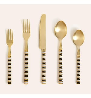 Cutlery Set, 5 Pieces, Black, White, STAINLESS STEEL / BRASS