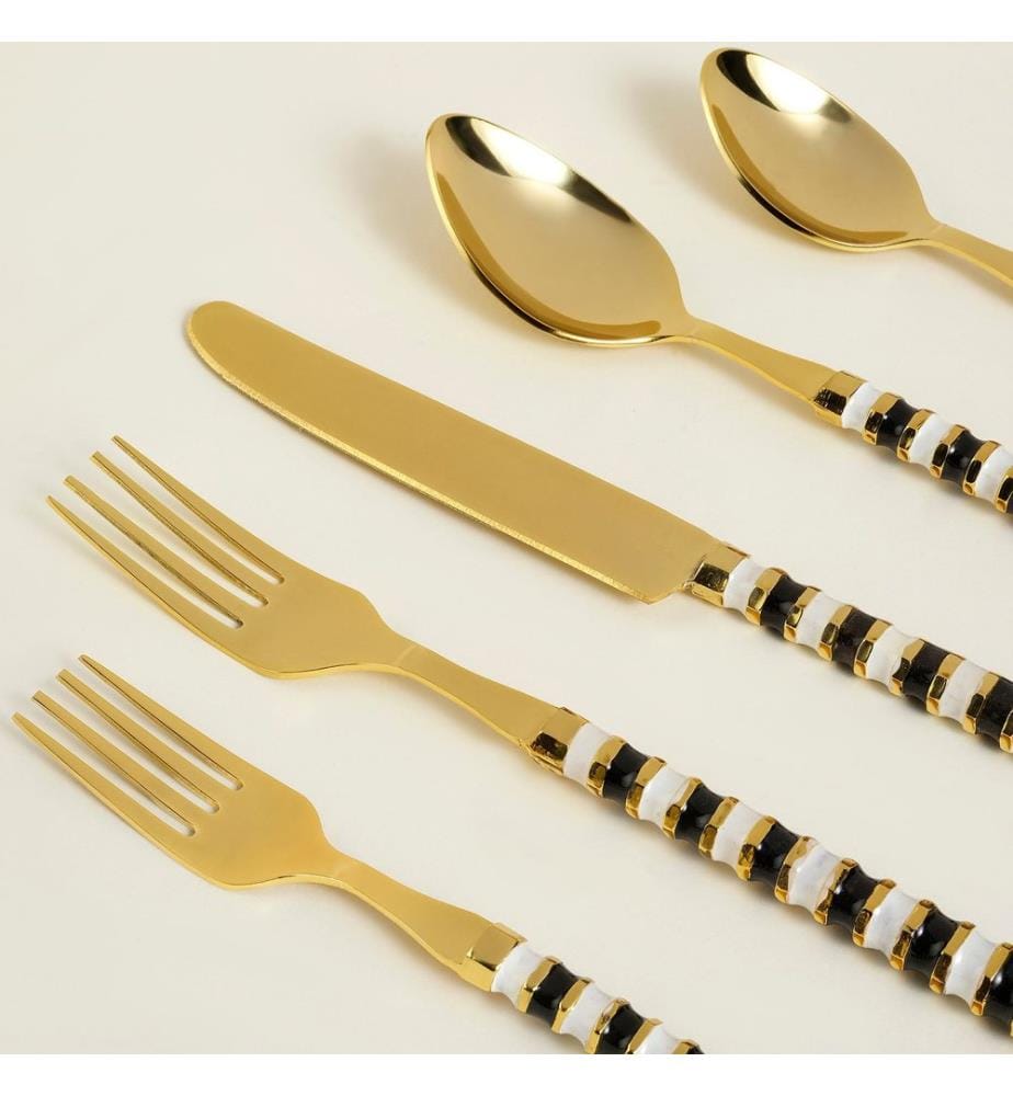 Cutlery Set, 5 Pieces, Black, White, STAINLESS STEEL / BRASS