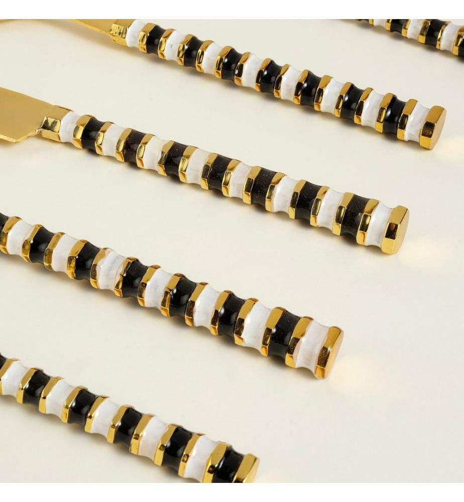 Cutlery Set, 5 Pieces, Black, White, STAINLESS STEEL / BRASS