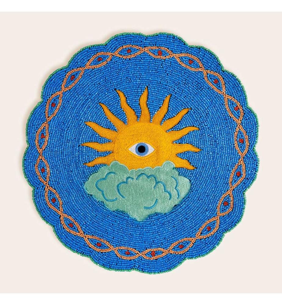 Table Mat, Blue, Yellow, 80% GLASS / 20% POLYESTER