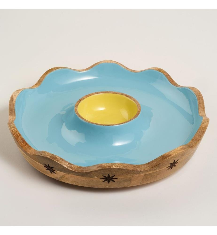 Schale, blau, 100 % Mangoholz